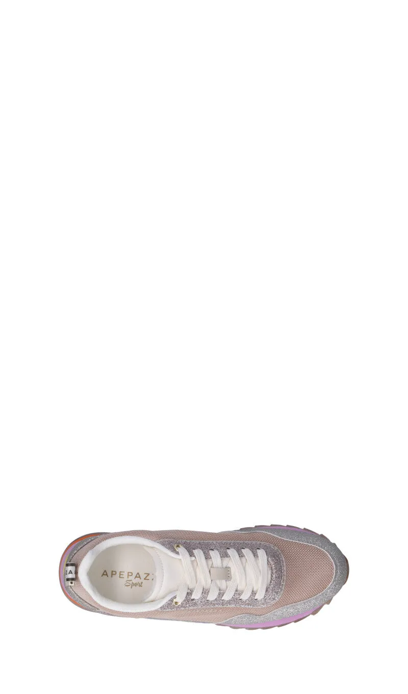 APEPAZZA Sneaker donna beige/argento in pelle